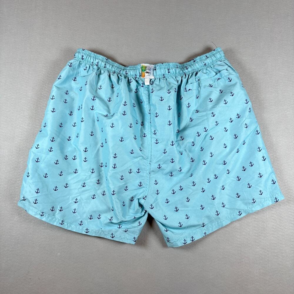 Spicy Tuna Men's XL Light Blue Anchor Print Swim Trunks Elastic Waist
